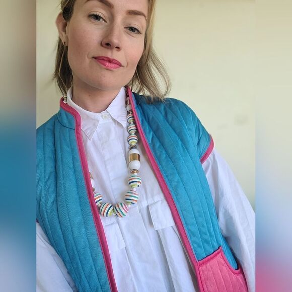 The Megan Vintage 80s Does 60s Pastel Quilted Vest S - Picture 4 of 16